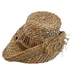1930S Tan Hand Woven Straw Classic Tilted Asymmetrical Hat