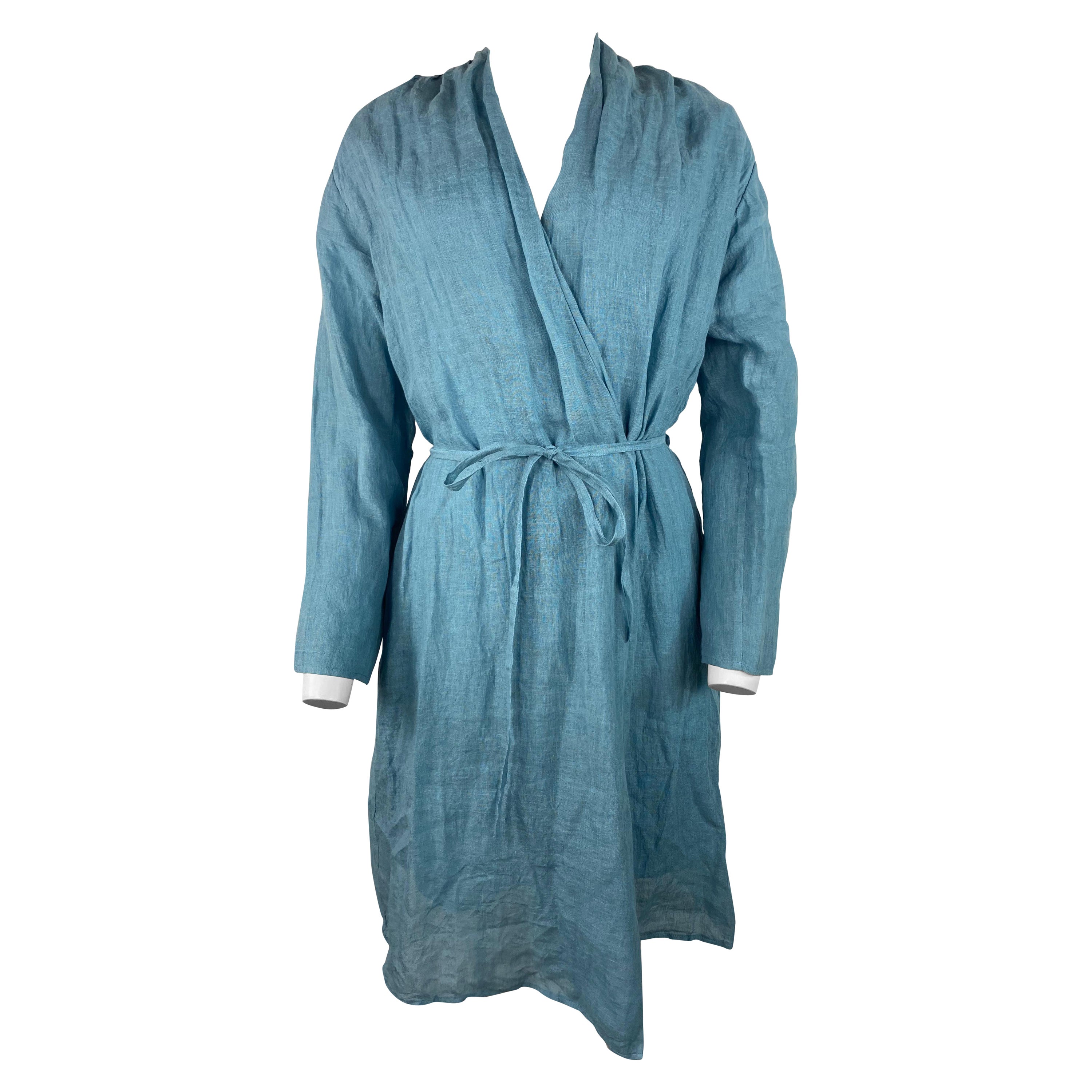 Enrico Blue Linen Dressing Gown Jacket Dress, Size 38