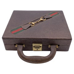 Gucci Vintage Brown Leather Gaming Case Poker Set with Stripes