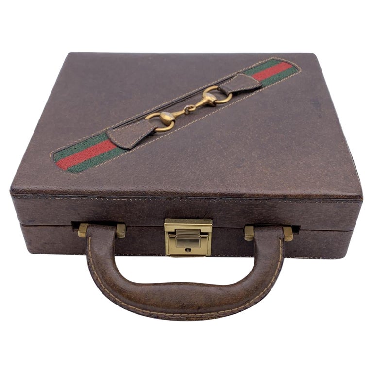 Gucci Vintage Brown Leather Gaming Case Poker Set with Stripes at 1stDibs