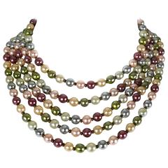 Christian Dior Vintage Five Strand Multicolor Pearl Choker Necklace 11