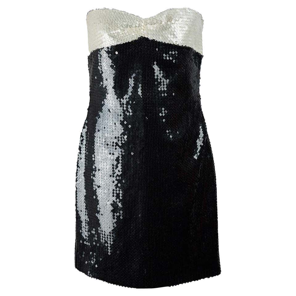 Chanel black and white sequin strapless dress. Spring Summer 1987 at ...