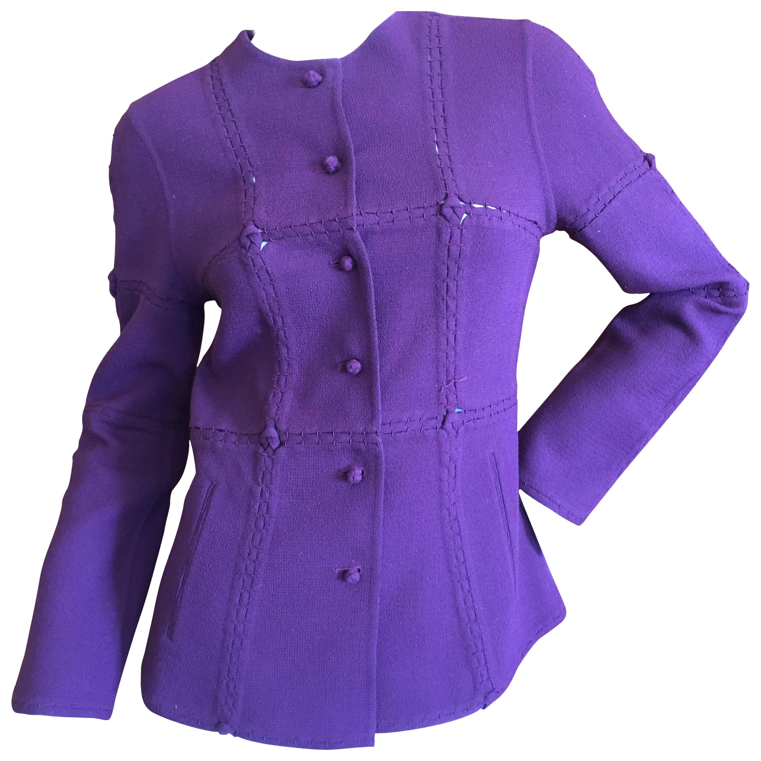 Chado Ralph Rucci Purple Jacket with Open Stitch Details  For Sale