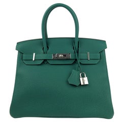Neu Hermes Birkin 30 Malachit Grün Palladium Hardware