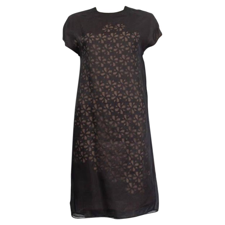 FENDI black silk FLORAL CUT-OUT LAYERED Shift Dress 38 XS For Sale