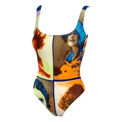 Jean Paul Gaultier c.1990 Vintage “Portraits” Print Bodysuit Swimwear Swimsuit 