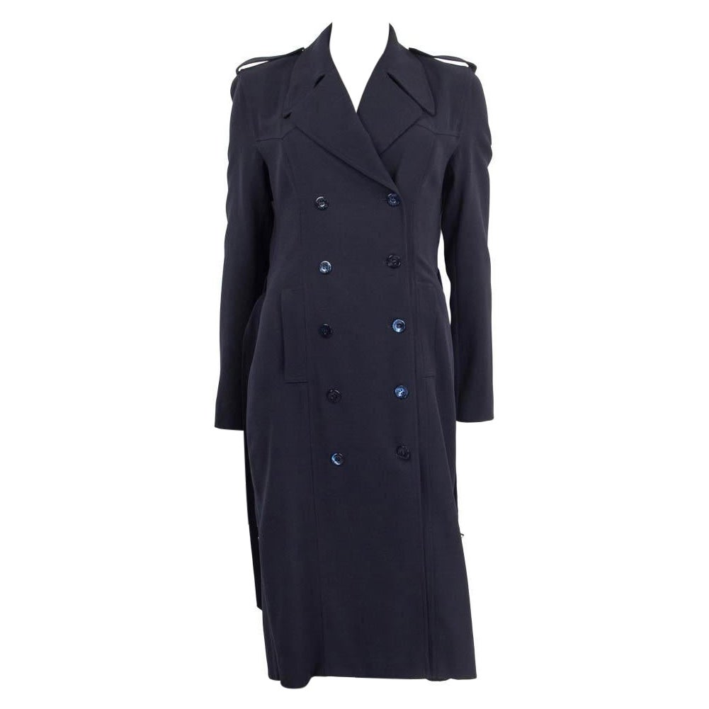 GUCCI navy blue wool DOUBLE BREASTED TRENCH Coat Jacket 40 S For Sale