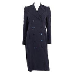 Used GUCCI navy blue wool DOUBLE BREASTED TRENCH Coat Jacket 40 S