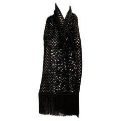 Black Sequin Lattice Weave Pattern Scarf