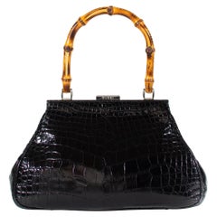 S/S 1995 Gucci by Tom Ford Bamboo Handle Alligator Bag Vintage