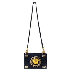 Vintage  F/W 1992 Gianni Versace Couture Black Satin Gold Rhinestone Medusa Bag