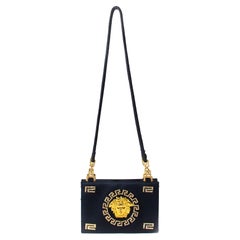  H/W 1992 Gianni Versace Couture Schwarz Satin Gold Strass Medusa Tasche