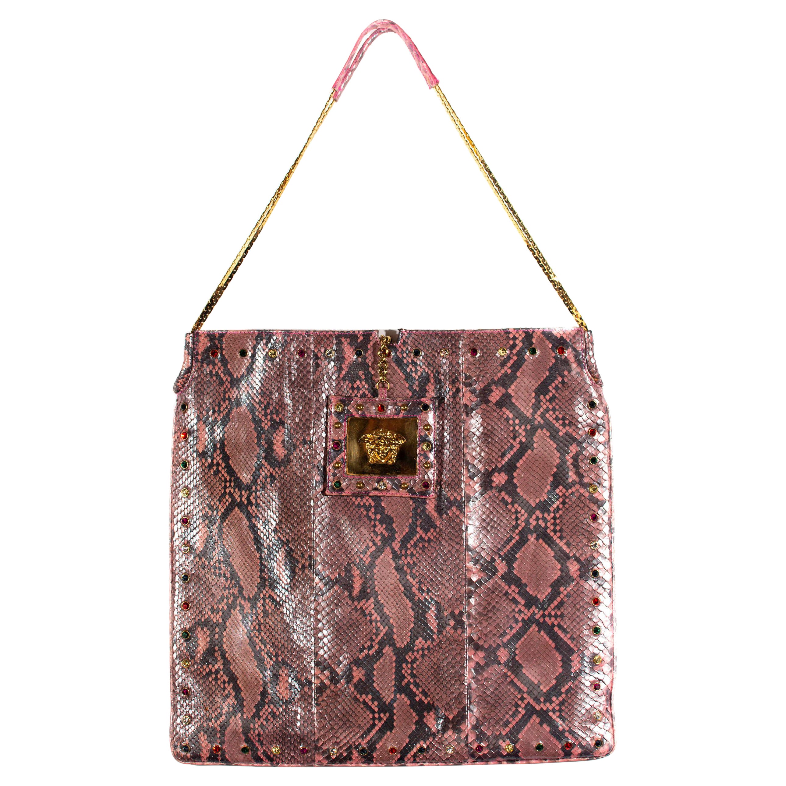 S/S 2000 Gianni Versace by Donatella Runway Ad Pink Python Flat Tote Large