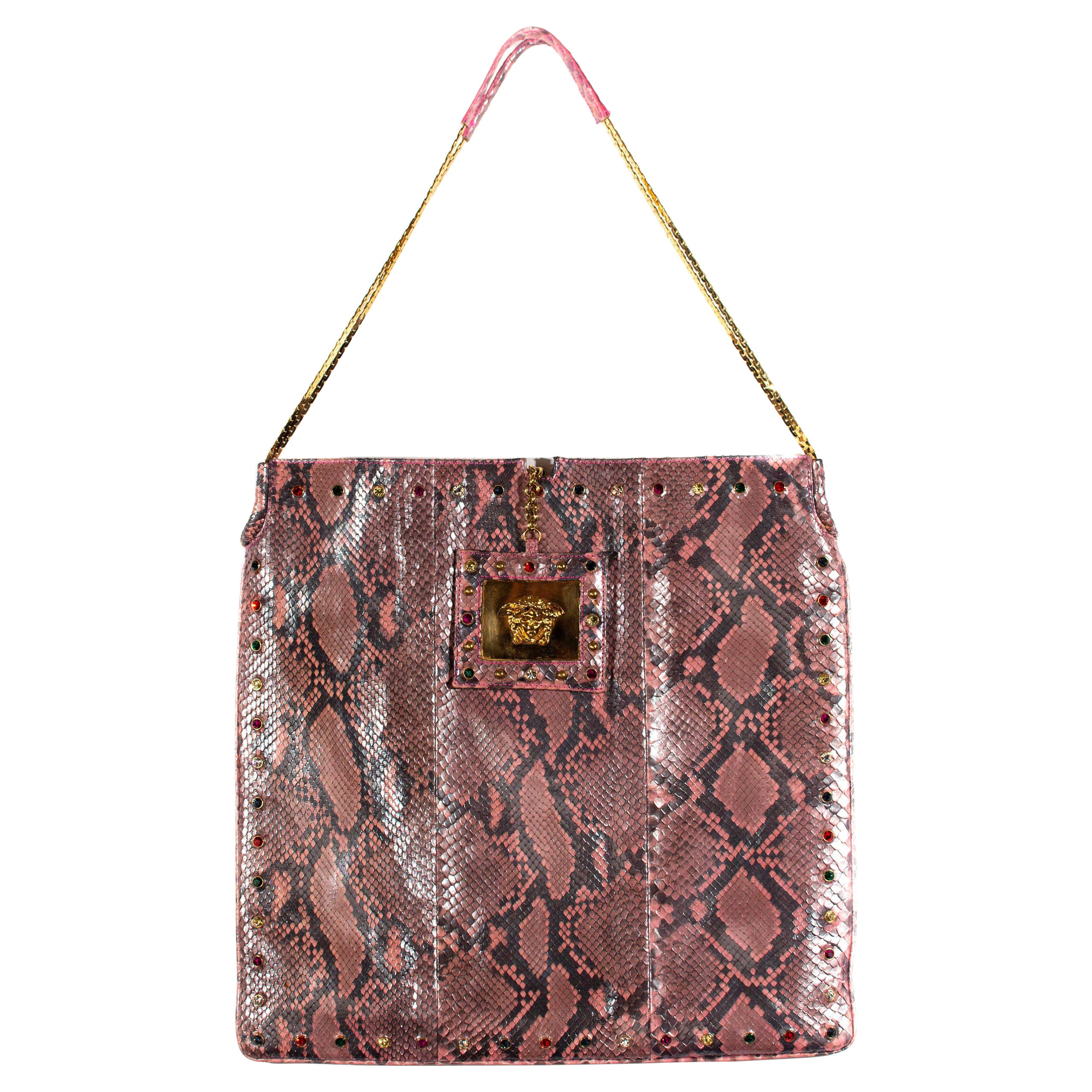 S/S 2000 Gianni Versace Couture Vintage Pink Python Flat Tote Large by Donatella For Sale