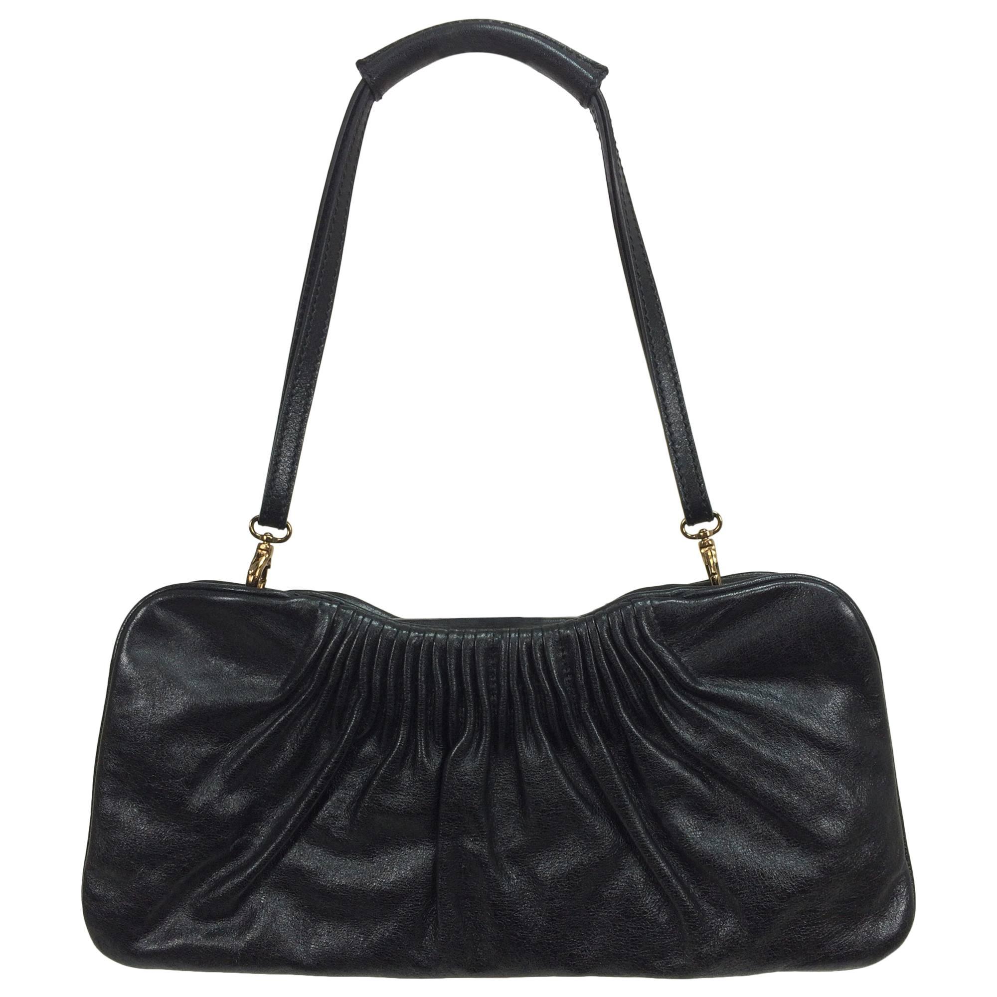 Escada black leather frame bag convertible clutch or shoulder handbag
