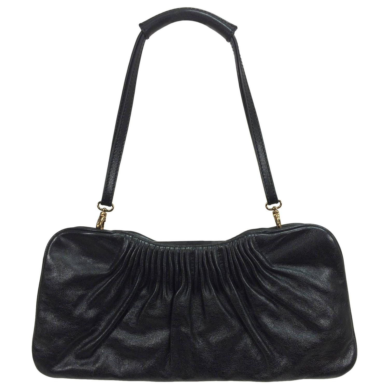Escada black leather frame bag convertible clutch or shoulder handbag For Sale at 1stdibs