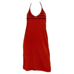 Laura Biagiotti Beaded Red Cashmere Halter Dress with an Empire Waist 