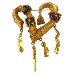 Christian Lacroix Vintage Massive Gold Toned Brutalist Heart Brooch