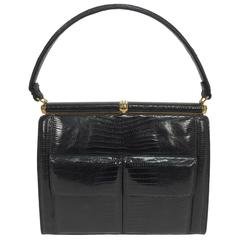 Lucille de Paris glazed black lizard frame handbag 1960s 6