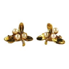 Kenzo Vintage Gold Toned Mistletoe Clip-On Earrings