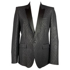 JUST CAVALLI Size 44 Black Jacquard Wool / Polyamide Peak Lapel Sport Coat