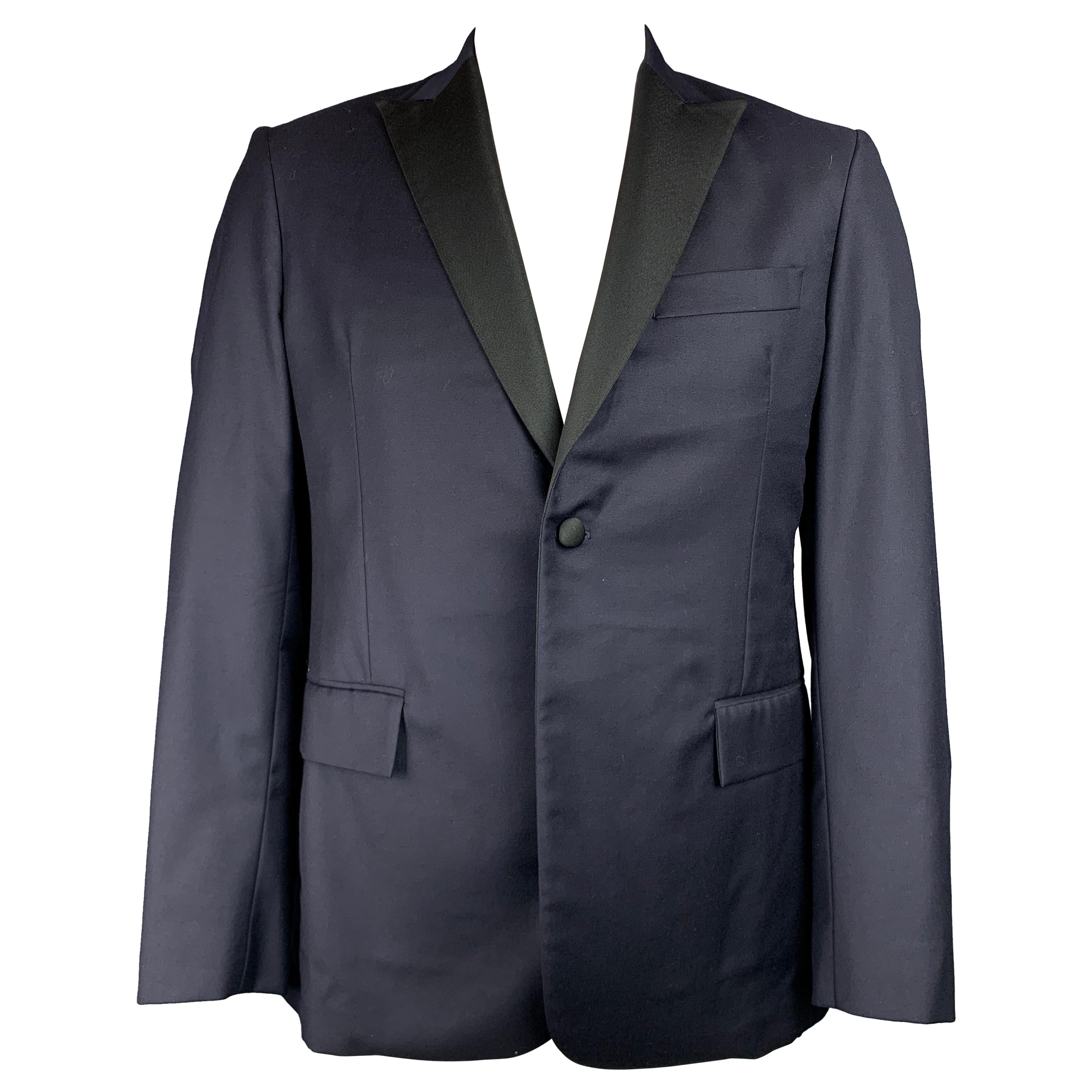 TODD SNYDER Size 42 Regular Navy & Black Wool Peak Lapel Sport Coat