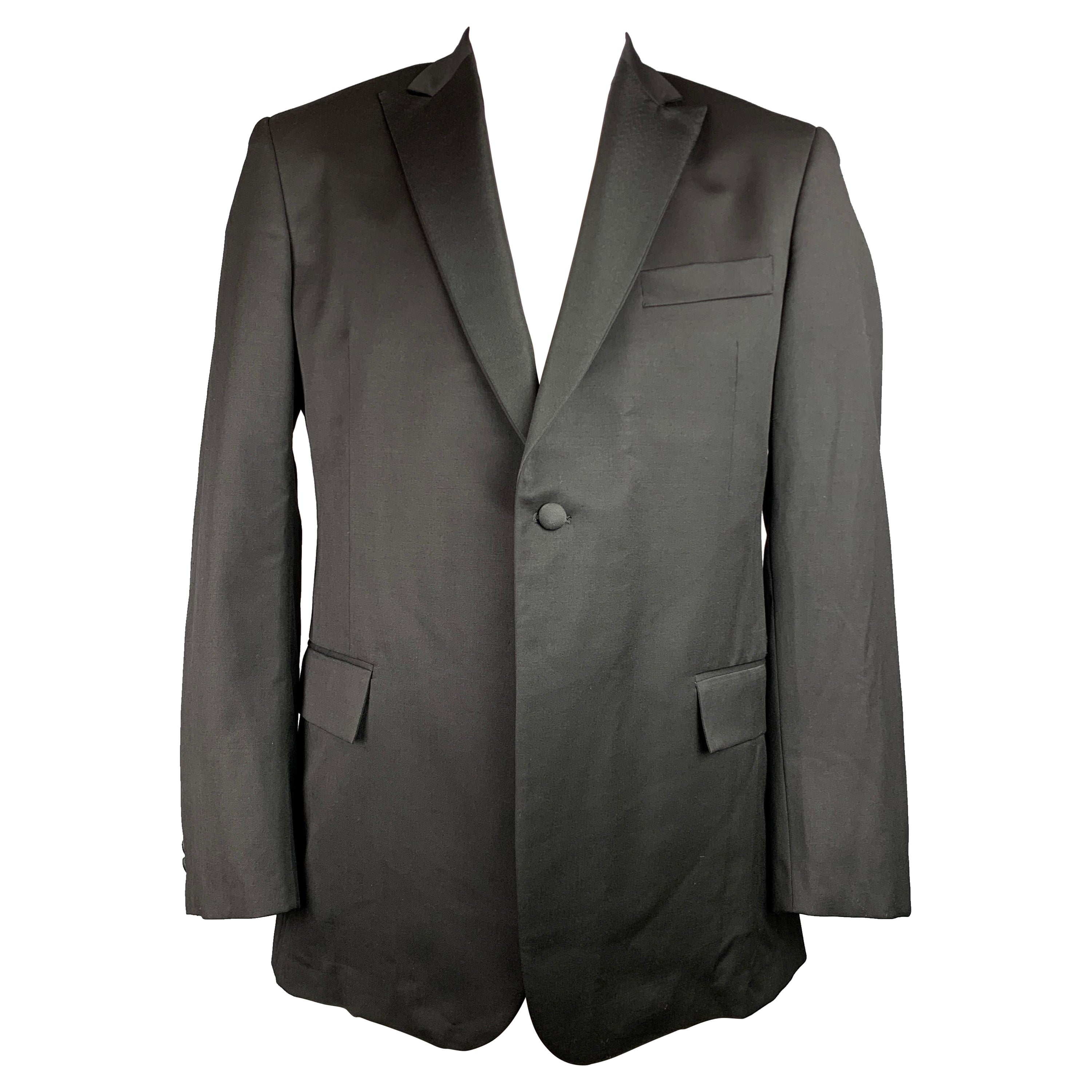TODD SNYDER Size 44 Long Black Wool Peak Lapel Sport Coat