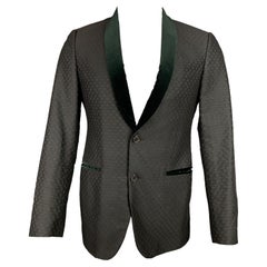 SALVATORE FERRAGAMO Size 38 Black & Burgundy Print Wool / Silk Sport Coat