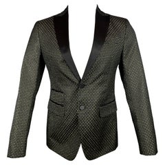 DSQUARED2 Size 38 Black & Gold Brocade Polyester Blend Peak Lapel Sport Coat