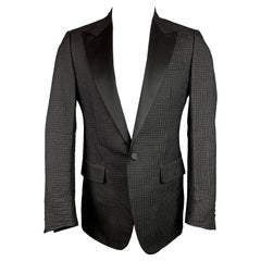 LANVIN Size 38 Regular Black Textured Silk / Polyester Peak Lapel Sport Coat