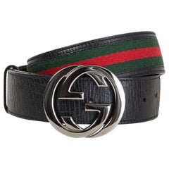 GUCCI black leather SIGNATURE WEB INTERLOCKING G BUCKLE Belt 80 / 32