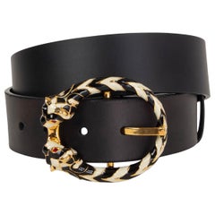 GUCCI black leather DOUBEL TIGER HEAD Belt 85 / 34