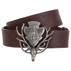 GUCCI dark brown leather ANTLER CREST Belt 85 / 34