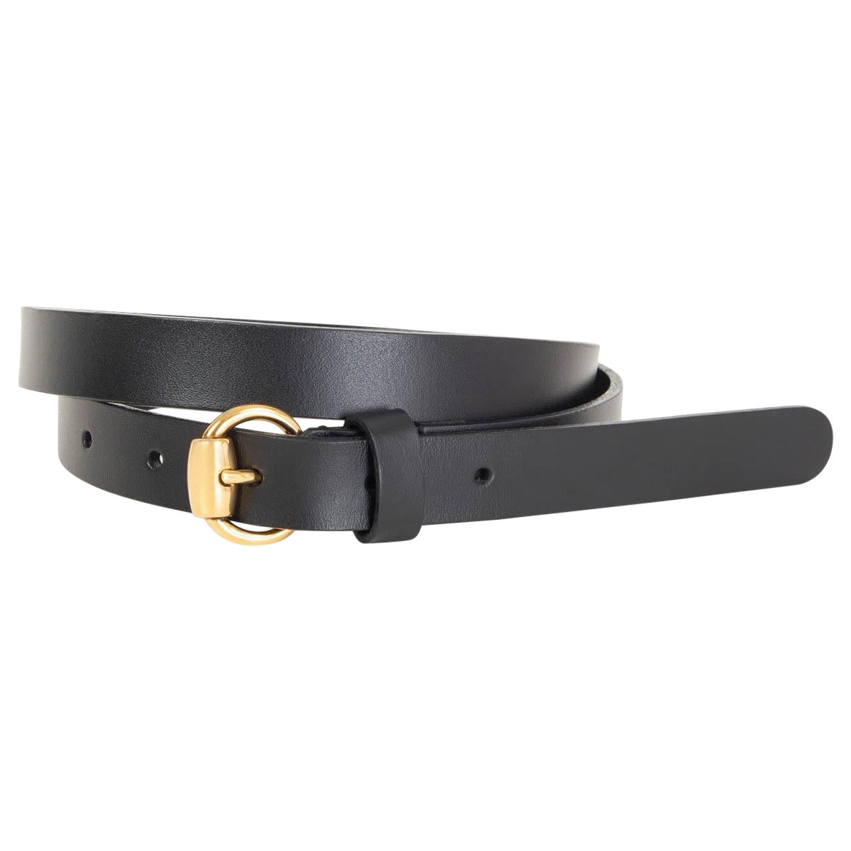GUCCI black leather HORSEBIT BUCKLE Skinny Belt 85 / 34