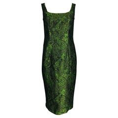 Escada Couture Moss Green Silk Brocade Sheath Dress