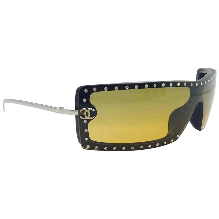 Chanel Wraparound Shield Sunglasses With Swarovski Crystals at