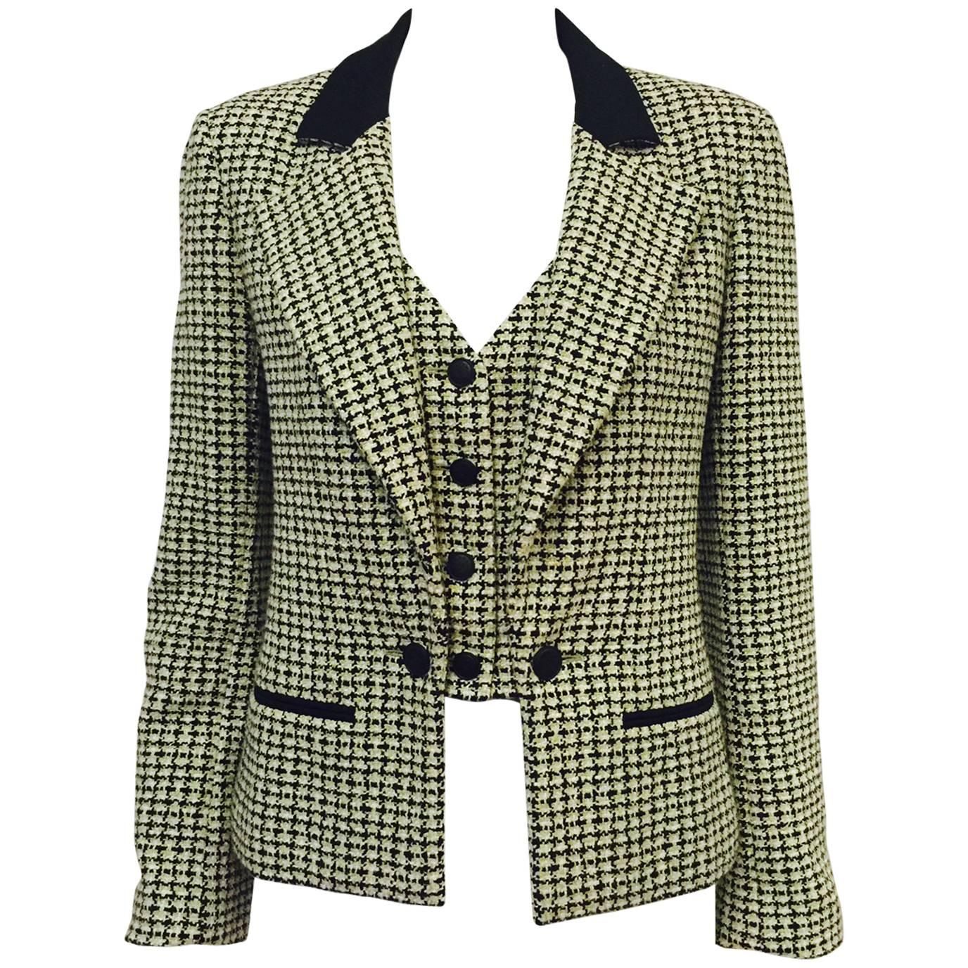 Chanel Spring 2002 Houndstooth Cotton Tweed Jacket With Incorporated Vest For Sale