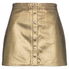 Saint Laurent Metallic Gold Tone Denim Button-Down Mini Skirt Size 26