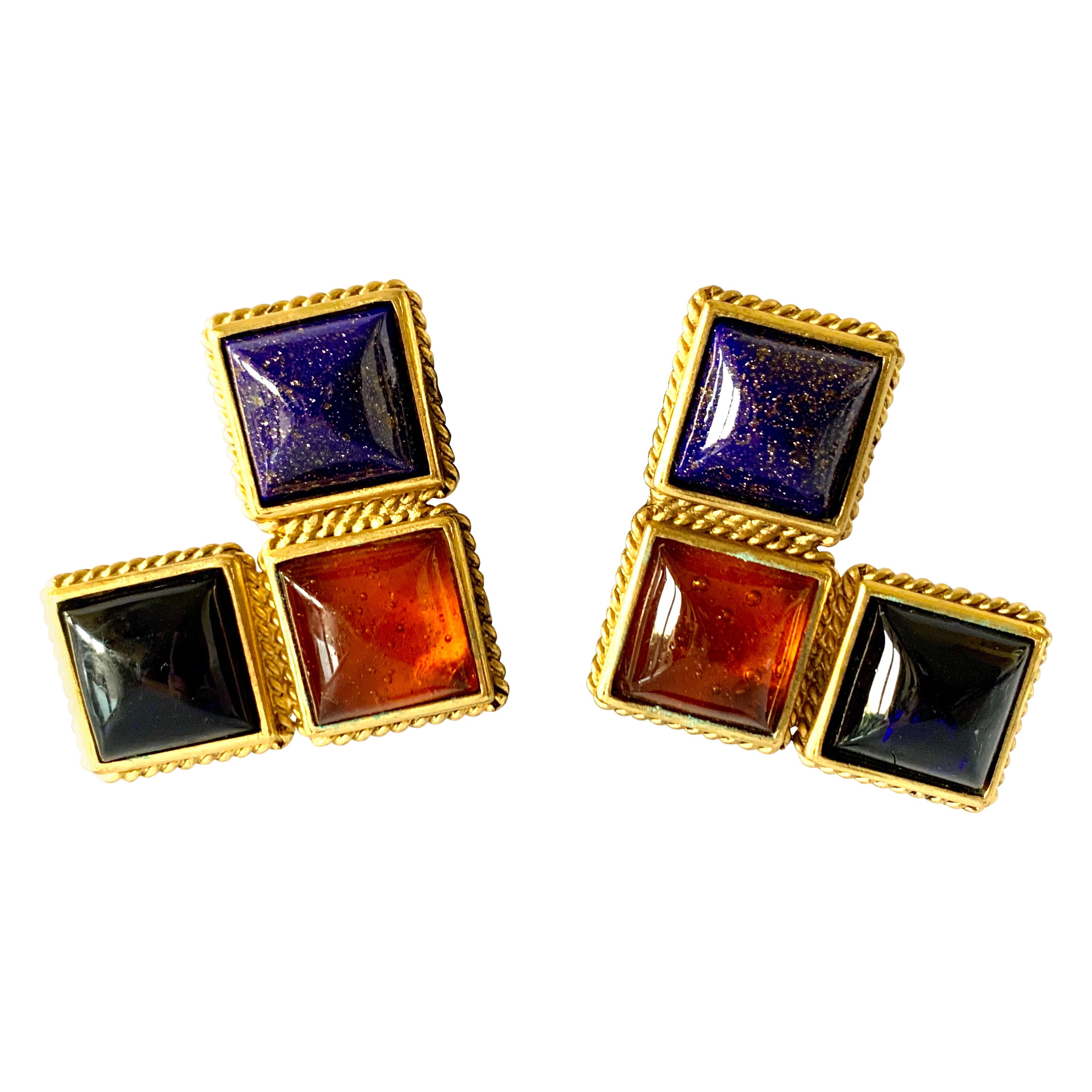 Vintage Isabel Canovas Geometric Poured Glass Statement Earrings For Sale