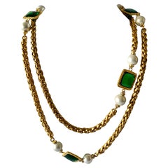 Diamante, Emerald, and Pearl Gilt Sautoire Necklace 
