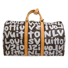 Louis Vuitton - Sac de voyage de voyage en bandoulière Sprouse marron et blanc avec graffitis