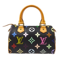 Louis Vuitton Murakami Black Multi Rainbow Mini Speedy Top Handle Satchel Bagg