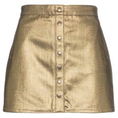 Saint Laurent Metallic Gold Tone Denim Button-Down Mini Skirt Size 27