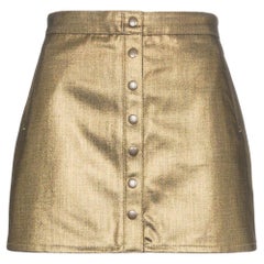 Saint Laurent Metallic Gold Tone Denim Button-Down Mini Skirt Size 28