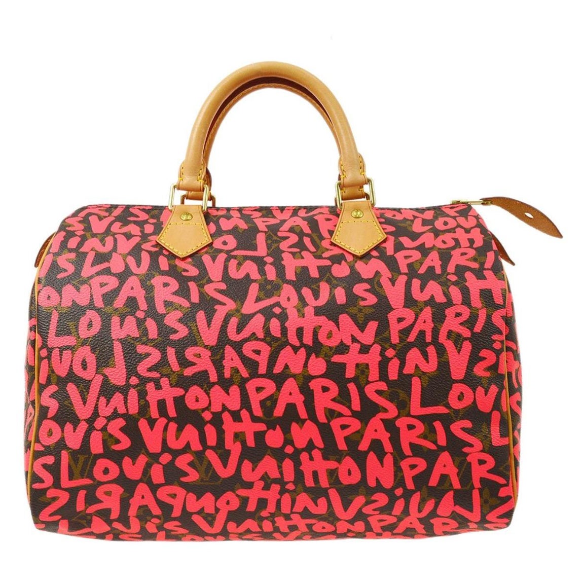 Louis Vuitton Speedy 30 Pink Brown Graffiti Sprouse Carryall Top HandleBag 