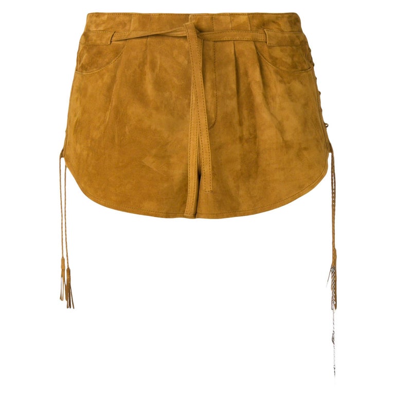 Saint Laurent Light Brown Suede Side Lace Up Mini Shorts Size 40 For ...