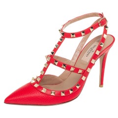 Valentino Red Leather Rockstud Pumps Size 38