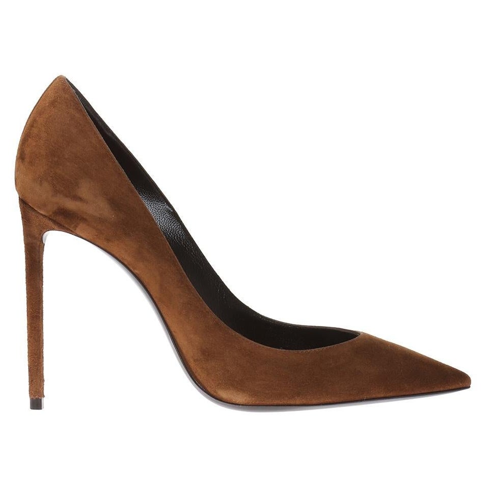 Saint Laurent Brown Suede "Zoe 105" Pointed Toe Pump Size 41 at 1stDibs