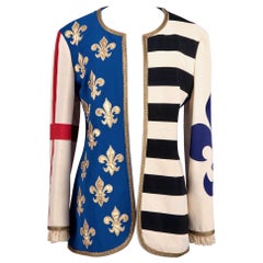 Vintage MOSCHINO COUTURE "Libertas" and Fleur-de-Lis Appliqued Open Front Jacket, 1990s