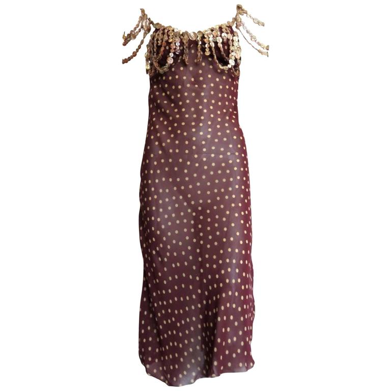 jean paul gaultier brown dots midi dress JEAN-PAUL GAULTIER Shell button embellished polka-dot dress at 1stDibs